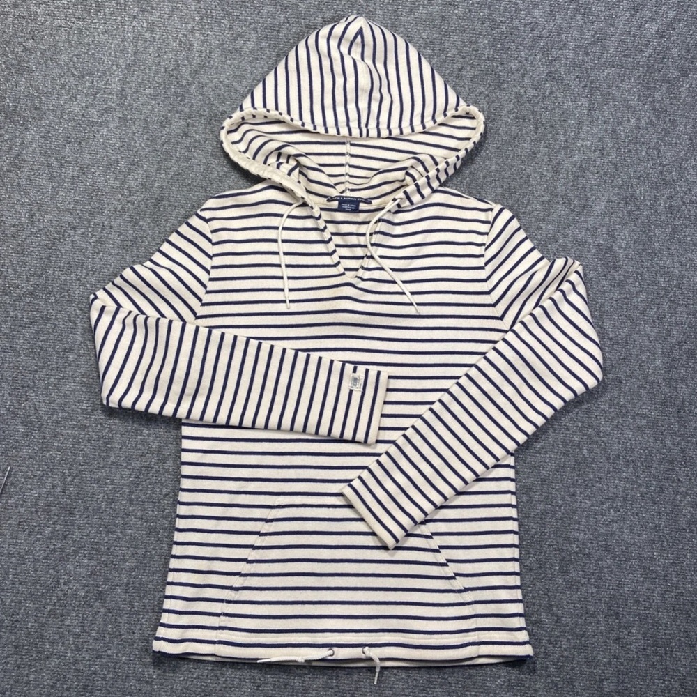 Ralph Lauren Sport Navy/White Striped Top note couple small spots on sleeve.
